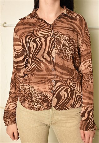VINTAGE Y2K PARIS CHIC SHIRT TOP WITH ANIMAL PRINT