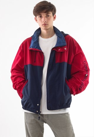 VINTAGE TOMMY HILFIGER WINDBREAKER 90S RED BLUE BIG LOGO