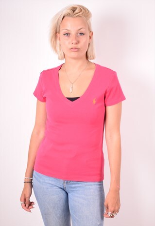 POLO RALPH LAUREN WOMENS VINTAGE T-SHIRT TOP MEDIUM PINK 90S