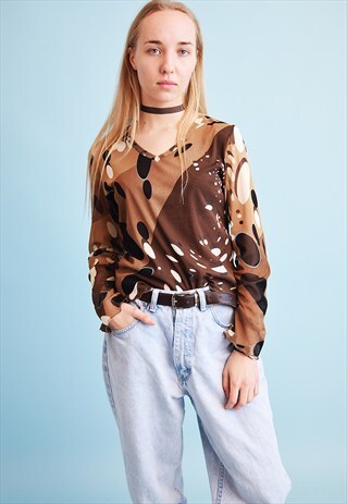 90'S RETRO ABSTRACT PRINT KITSCH MESH SHEER TEEN TOP