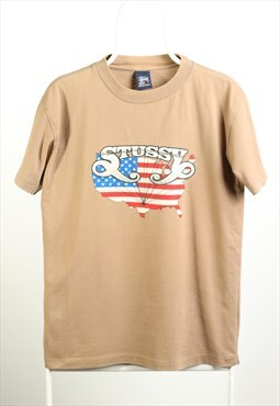 Vintage Stussy Crewneck Print T-shirt Brown