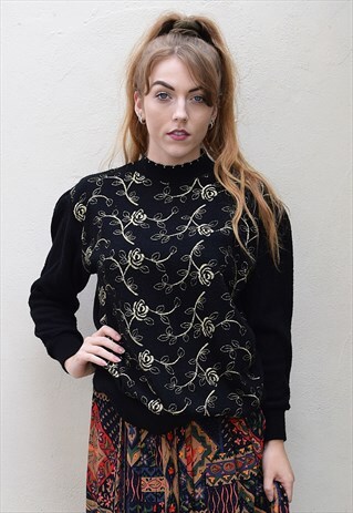 VINTAGE SLOUCHY BLACK & GOLD SPARKLY JUMPER
