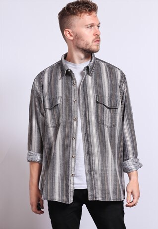 VINTAGE CORDUROY CORD STRIPED SHIRT