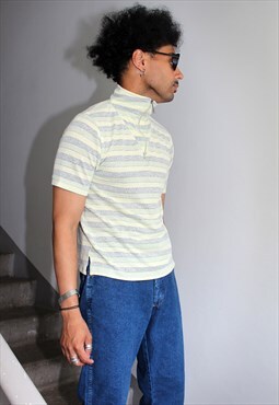 Vintage Pastel Green Striped High Neck 90s Towelling T-Shirt