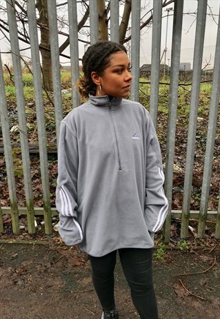 VINTAGE ADIDAS GREY SMALL LOGO HALF ZIP FLEECE JACKET