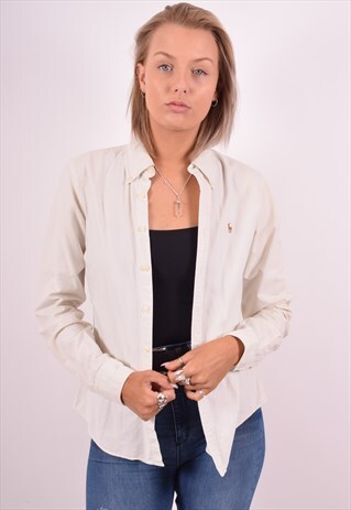RALPH LAUREN WOMENS VINTAGE SHIRT MEDIUM WHITE 90S
