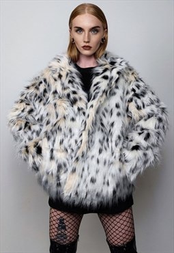 Cropped faux fur jacket fluffy spot print bomber going out