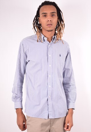 RALPH LAUREN MENS VINTAGE SHIRT LARGE BLUE STRIPES 90S