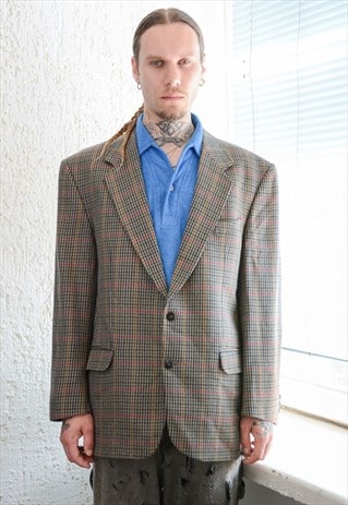 Vintage Multicolour Houndstooth Wool Blazer
