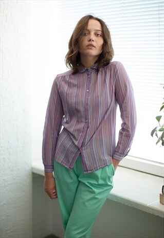 VINTAGE 70'S PURPLE STRIPED LONG SLEEVED SHIRT