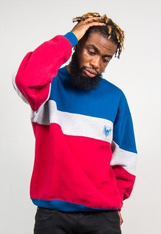 90'S VINTAGE COLOUR BLOCK STRIPE SWEATSHIRT SWEATER