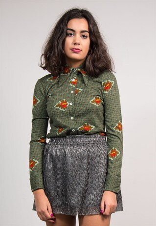 VINTAGE 70'S GREEN CUTE PATTERNED SHIRT