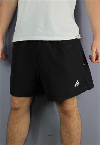 VINTAGE ADIDAS SHORTS IN BLACK WITH POCKETS, EMBROIDERED LOG