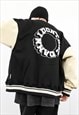 BLACK EMBROIDERED OVERSIZED BASEBALL VARSITY JACKET 