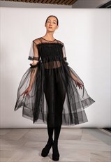 Black Tulle Dress, Sheer Party Dress, Tulle Cocktail Dress