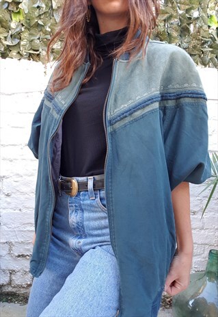 VINTAGE 80S SILK AND SUEDE BOMBER JACKET
