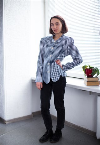 VINTAGE 80'S BLACK/WHITE PUFF SLEEVED BLAZER