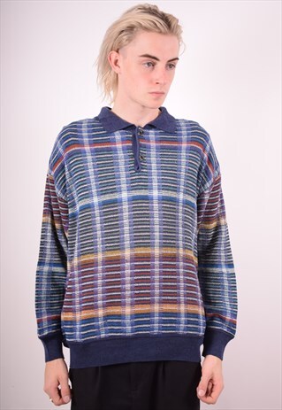 MISSONI MENS VINTAGE JUMPER SWEATER XL BLUE STRIPES 90S