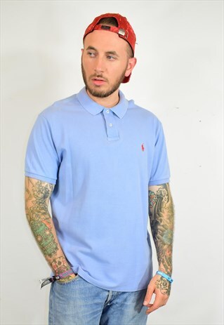 VINTAGE POLO RALPH LAUREN BLUE LOGO POLO T-SHIRT