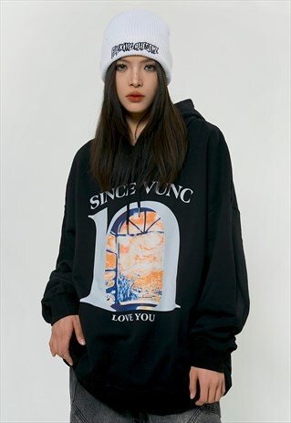 HEAVEN PRINT HOODIE SKATER PULLOVER GRUNGE JUMPER IN BLACK