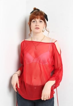 Vintage Y2K Sheer Coverall Top Red