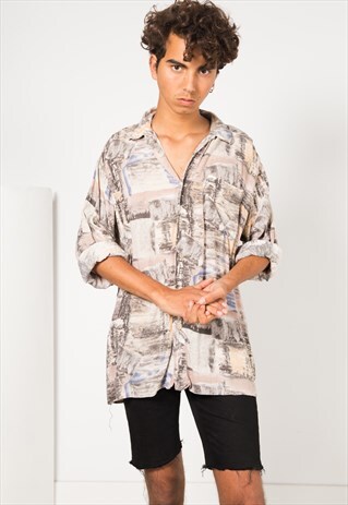 VINTAGE 80S CRAZY PRINT SHIRT / S1736