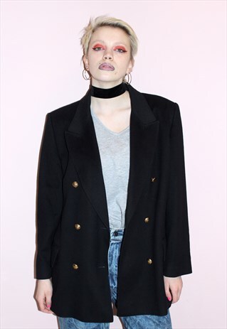 VINTAGE RETRO 80S BLACK GRUNGE JAEGER MILITARY STYLE JACKET