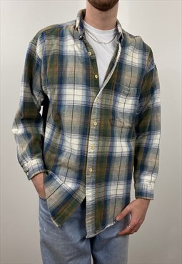 Vintage white blue and green chequered flannel shirt