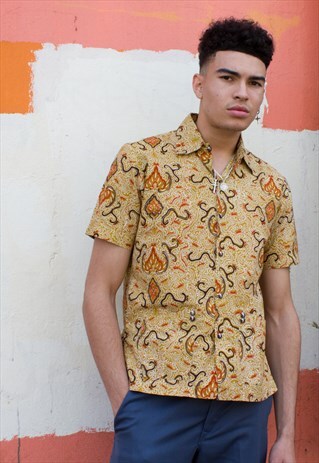 VINTAGE PATTERNED SUMMER SHIRT IN MUSTARD