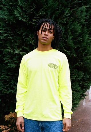 LONG SLEEVED T-SHIRT NEON GREEN POSITIVE VIBES PRINT