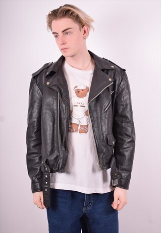 MENS VINTAGE BIKER LEATHER JACKET MEDIUM BROWN 90'S