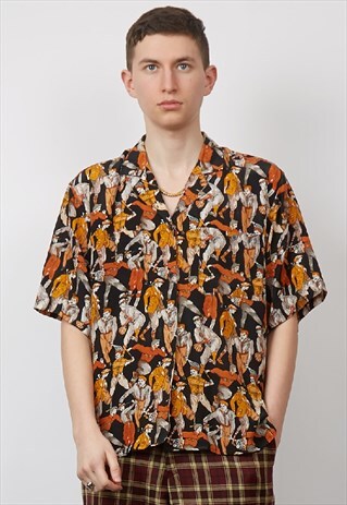 VINTAGE 80'S SPORTSMAN PRINT SILK SHIRT