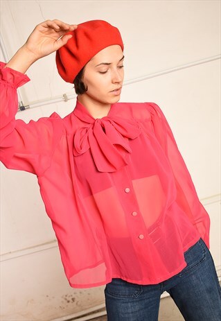 80'S RETRO LOOSE-FITTED SHEER PARIS CHIC BLOUSE TOP
