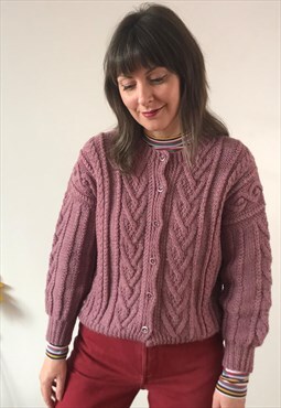 Vintage 80s Pink Cable Knit Cardigan