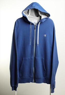 Vintage Champion Zip up Hooded Logo Blue Sweatshirt Size XL