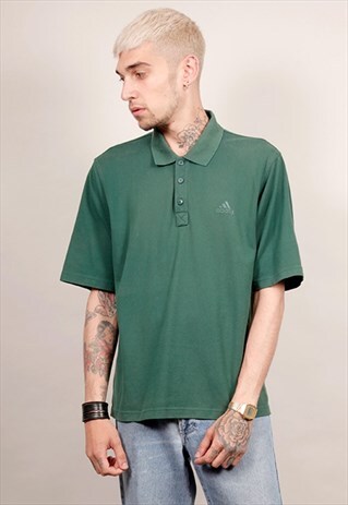 VINTAGE 90'S ADIDAS OVERSIZED FOREST GREEN POLO T-SHIRT