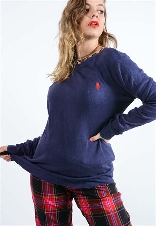 VINTAGE POLO RALPH LAUREN JUMPER IN BLUE WITH LOGO