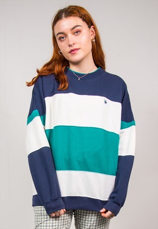 VINTAGE 90'S NAVY BLUE STRIPED OVERSIZED SWEATSHIRT