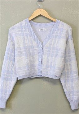 Vintage Hollister Knit Cardigan White Blue Cropped Button Up