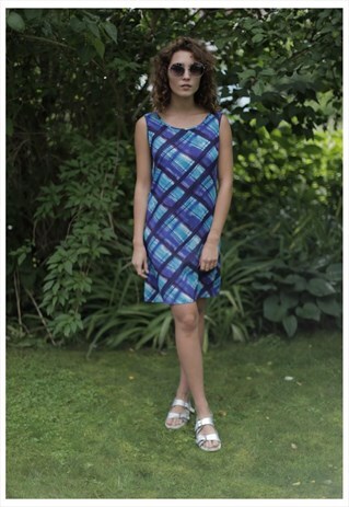 VINTAGE 90'S CHECKED BLUE SLEEVELESS DRESS