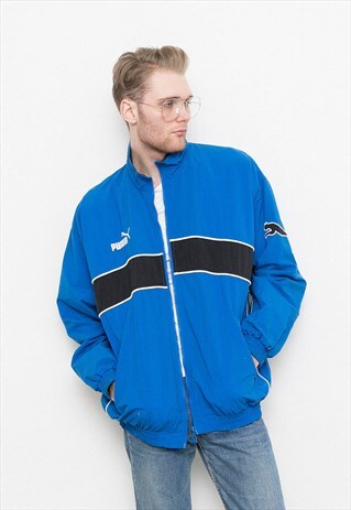 VINTAGE PUMA TRACK JACKET BLUE AUTUMN RETRO NYLON 90S SHELL