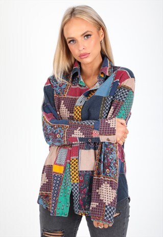 VINTAGE UNBRANDED LONG SLEEVE PATTERN SHIRT S64