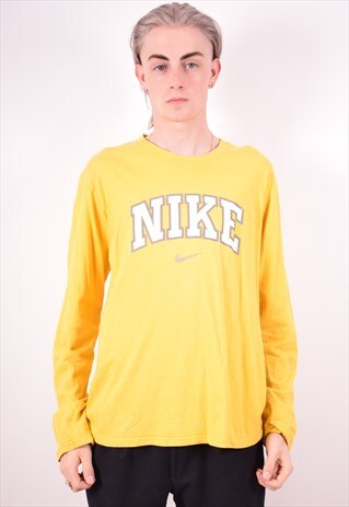 NIKE MENS VINTAGE TOP LONG SLEEVE LARGE YELLOW 90S