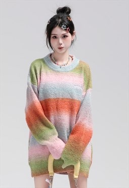 Gradient stripe sweater knitted rainbow jumper skater top