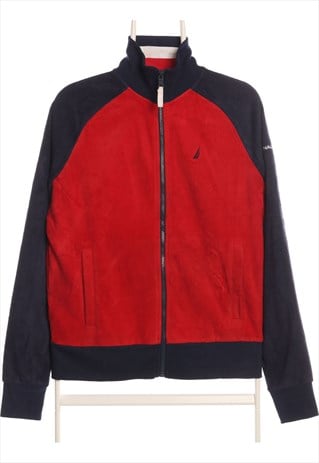 NAUTICA - RED AND BLUE EMBROIDERED ZIPPED FLEECE JACKET - XS