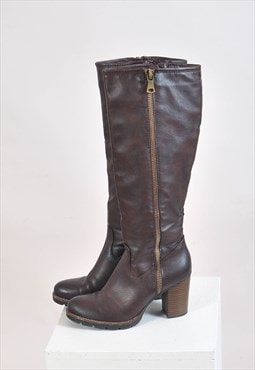 Vintage 00s faux leather knee high boots in maroon