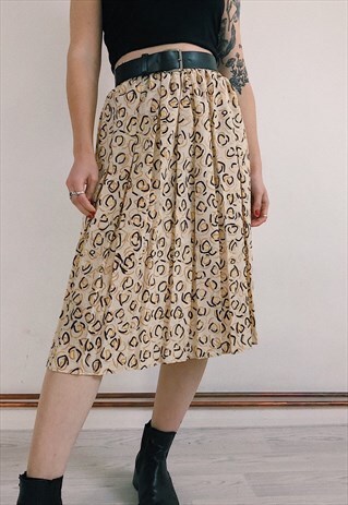 80S FUNKY BROWN PLEATED MIDI SKIRT