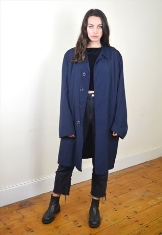 80'S VINTAGE NAVY FLEECED LINED MAC JACKET