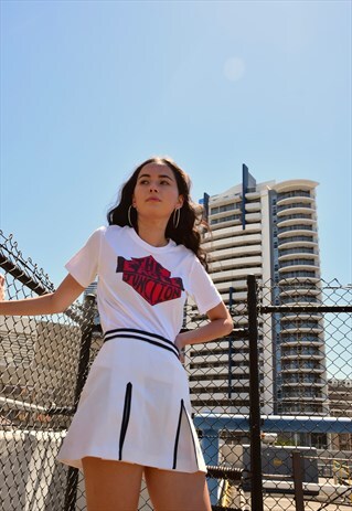 PLEATED WHITE & NAVY MINI TENNIS SPORTS SKIRT
