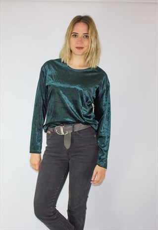 VINTAGE GREEN VELVET LONG SLEEVE TOP